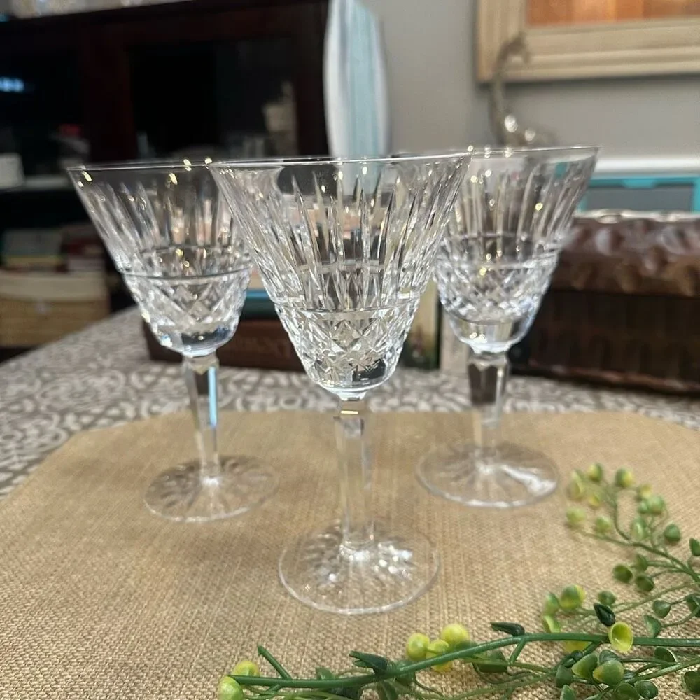 COPY Waterford Crystal Maeve Pattern Set of‎ 3 Wine Goblet Glasses Vintage Rare!